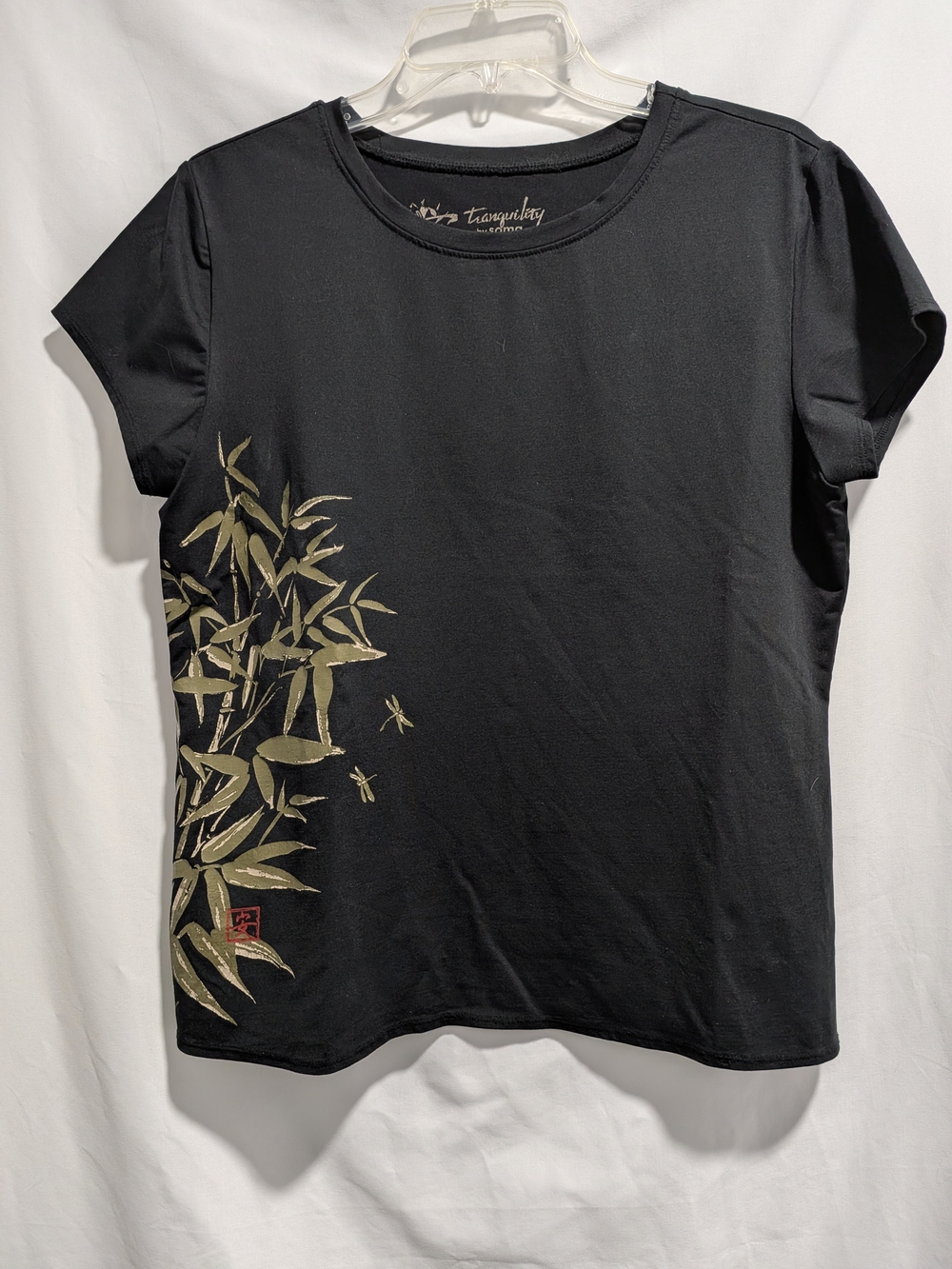 Soma Black Short Sleeve Tee with Gold Bamboo Print